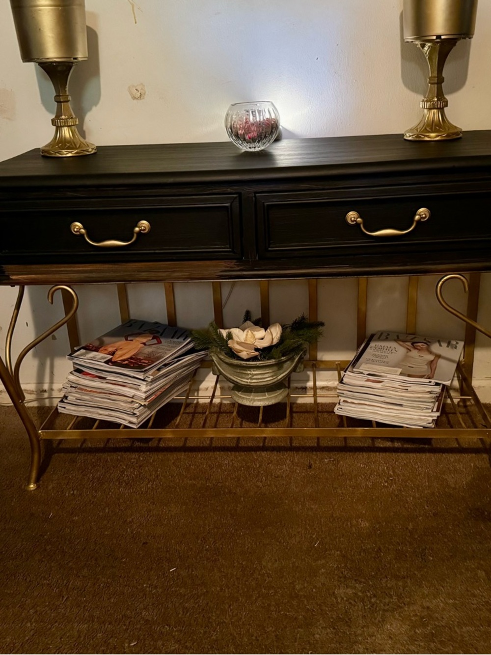 Black and Gold Two-Drawer Console Table